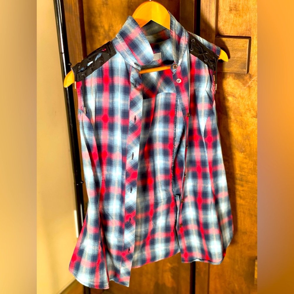 authentic alexander mcqueen plaid shirt with shoulder ties